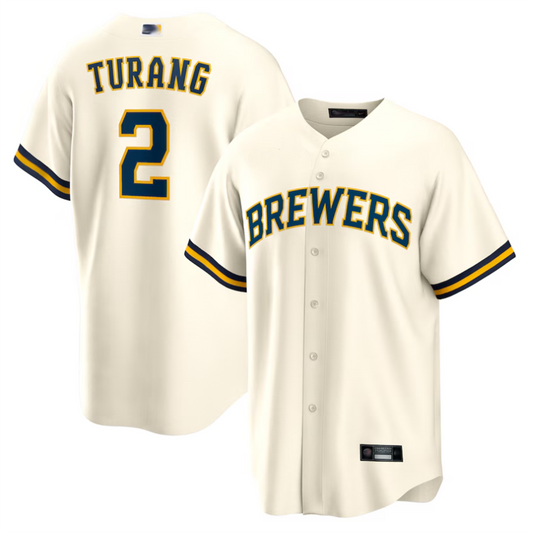 M.Brewers #2 Brice Turang Player Cream Home Replica Baseball Jerseys
