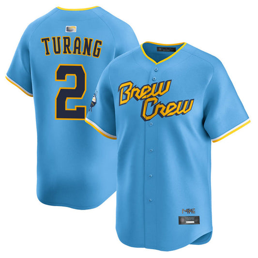 M.Brewers #2 Brice Turang Player Light Blue City Connect Limited Baseball Jerseys