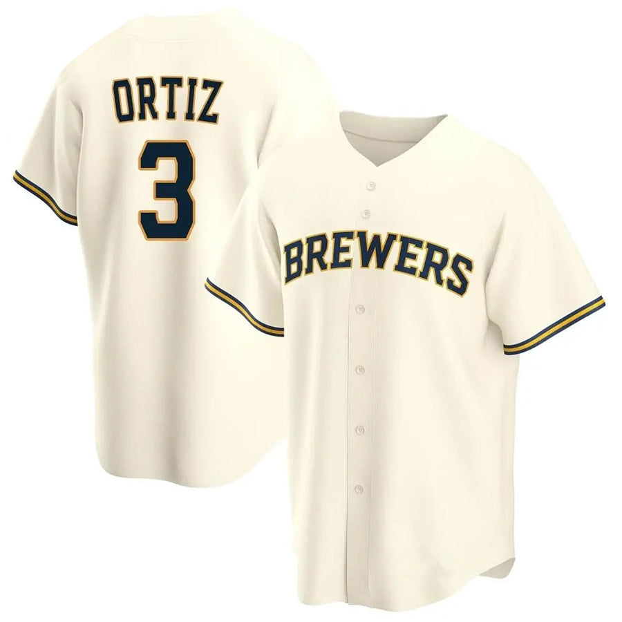 M.Brewers #3 Joey Ortiz Player Cream Home Replica Baseball Jerseys