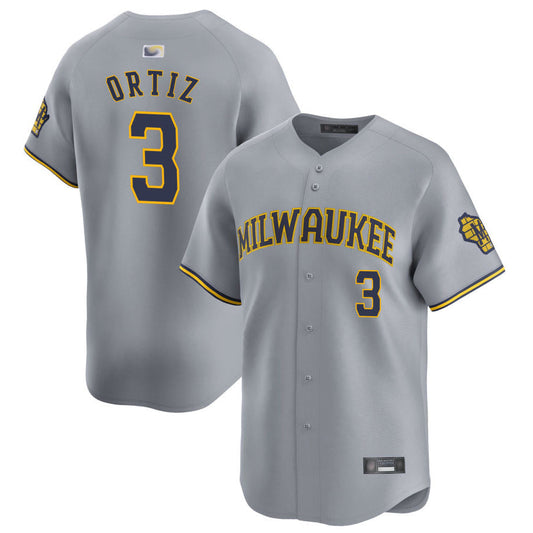 M.Brewers #3 Joey Ortiz Player Gray Home Limited Baseball Jerseys