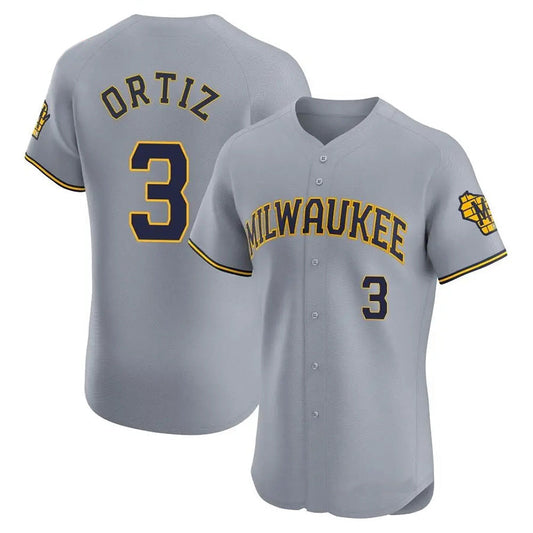 M.Brewers #3 Joey Ortiz Player Gray Home Limited Elite Baseball Jerseys