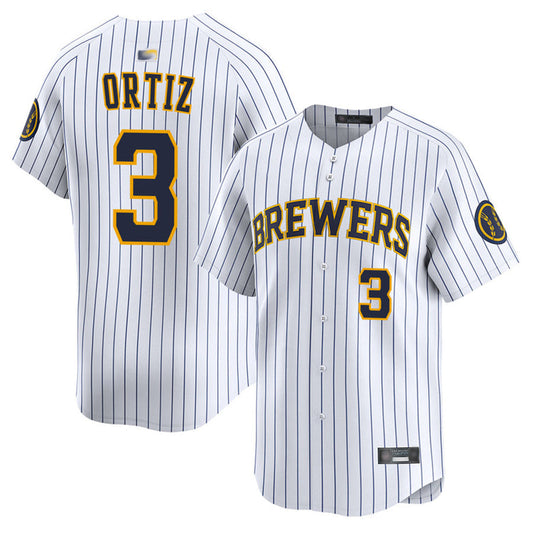M.Brewers #3 Joey Ortiz Player White Home Limited Baseball Jerseys
