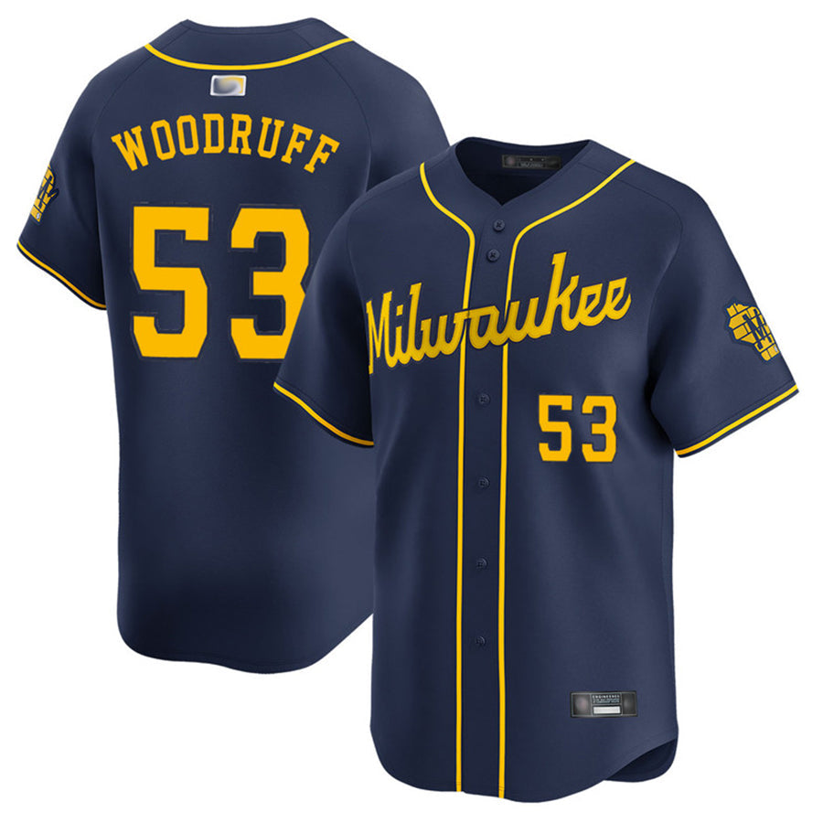 M.Brewers #53 Brandon Woodruff Player Navy Limited Baseball Jerseys