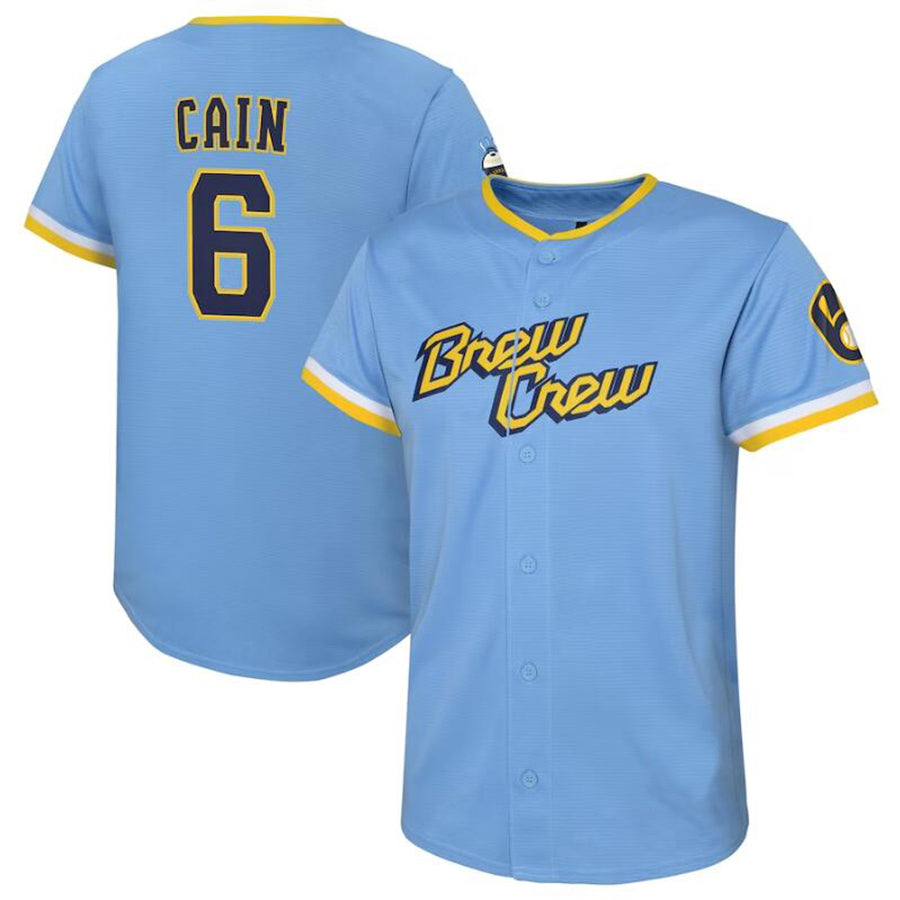 M.Brewers #6 Lorenzo Cain Player Powder Blue City Connect Replica Baseball Jerseys