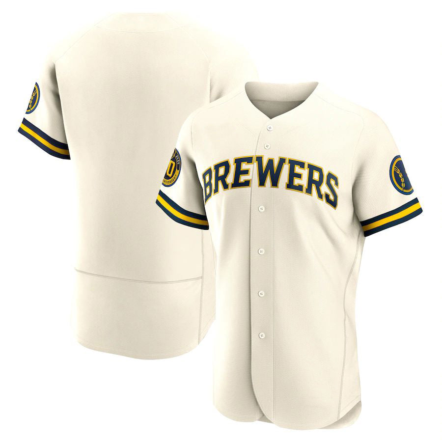 M.Brewers Blank Player Cream Home Replica Elite Baseball Jerseys