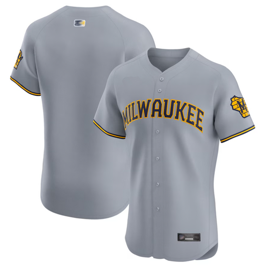 M.Brewers Blank Player Gray Vapor Premier Elite Baseball Jerseys