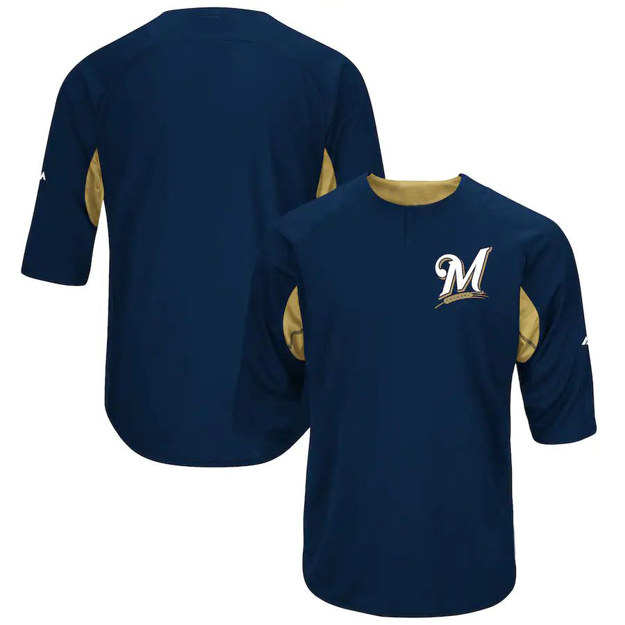 M.Brewers Blank Player Navy-Gold Batting Practice Baseball Jerseys