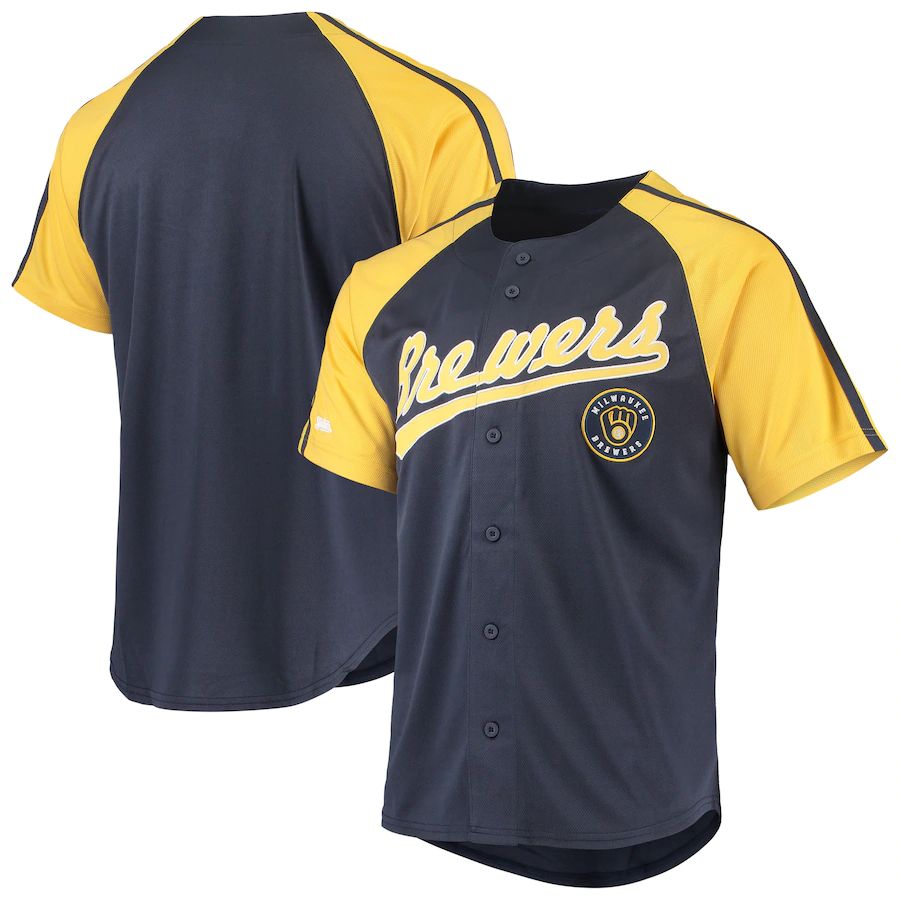 M.Brewers Blank Player Stitches Navy Replica Game Basebll Jerseys