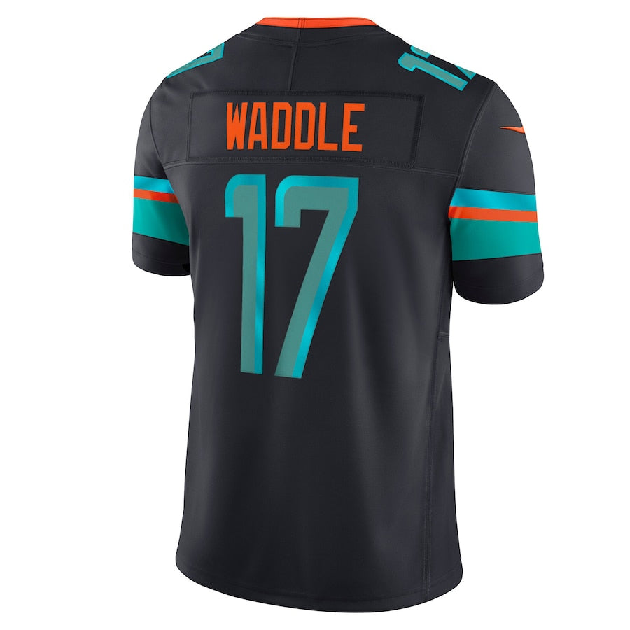 M.Dolphins #17 Jaylen Waddle Player Blue Rivalries Collection Vapor Limited Football Jerseys