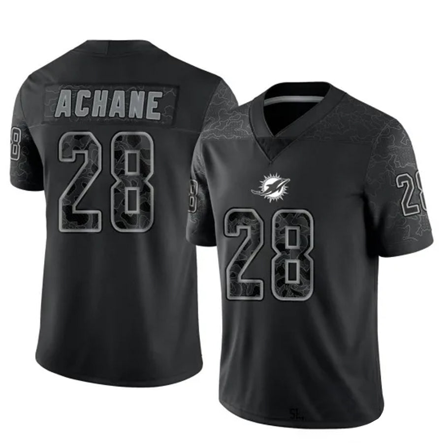 M.Dolphins #28 De?．Von Achane Player Black RFLCTV Limited Football Jerseys