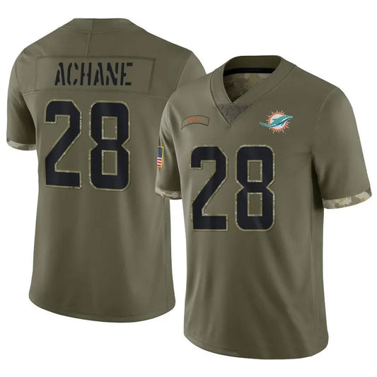 M.Dolphins #28 De?．Von Achane Player Salute To Service Olive Football Jerseys