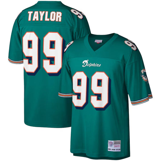 M.Dolphins #99 Jason Taylor Player Mitchell & Ness Aqua Big & Tall 2006 Retired Replica Football Jerseys