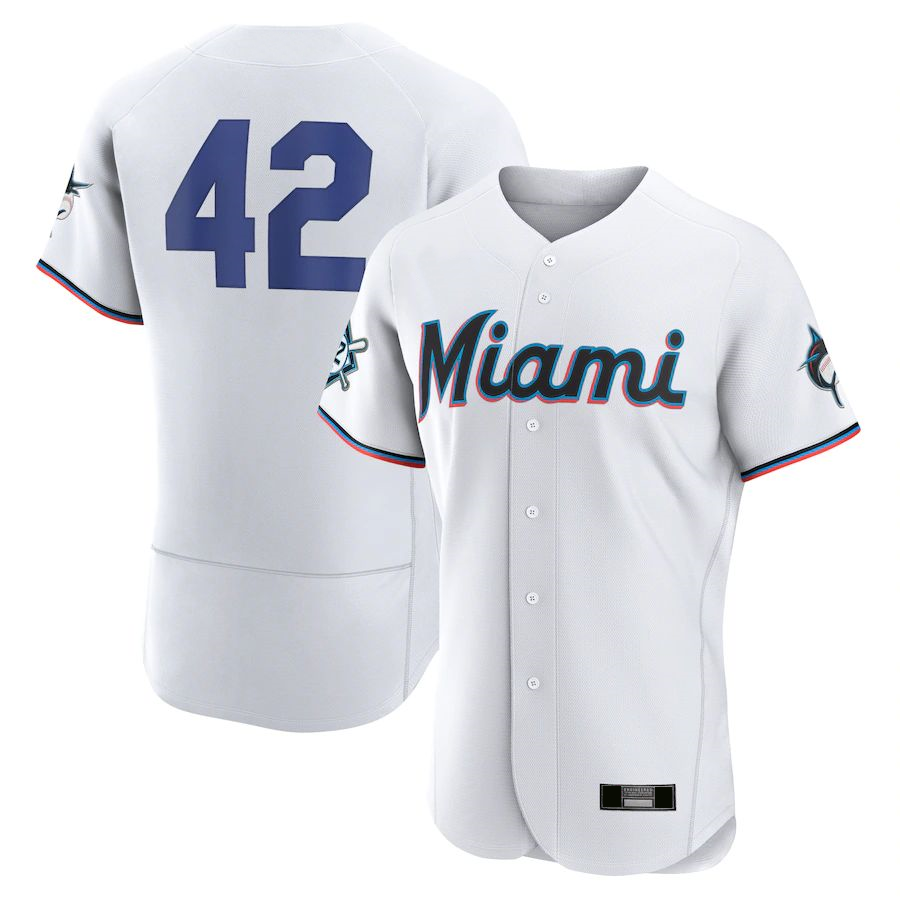 M.Marlins #42 Jackie Robinson White Player Baseball Jerseys