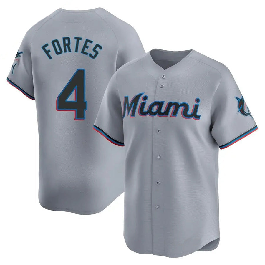 M.Marlins #4 Nick Fortes Player Gray Home Replica Baseball Jerseys