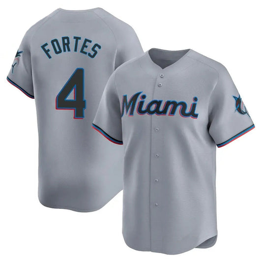 M.Marlins #4 Nick Fortes Player Gray Home Replica Baseball Jerseys