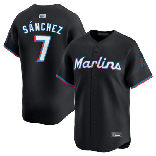 M.Marlins #7 Jesus Sanchez Player Black Home Limited Baseball Jerseys