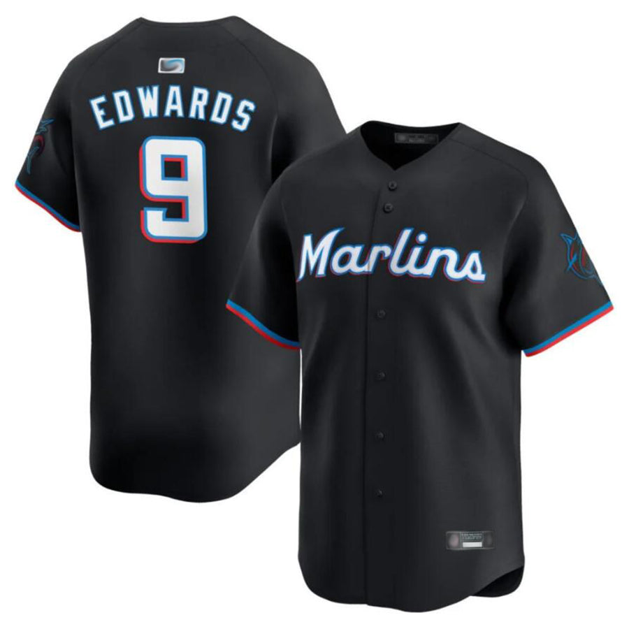M.Marlins #9 Xavier Edwards Player Black Home Replica Baseball Jerseys