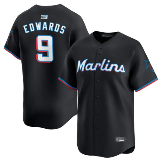 M.Marlins #9 Xavier Edwards Player Black Home Replica Baseball Jerseys