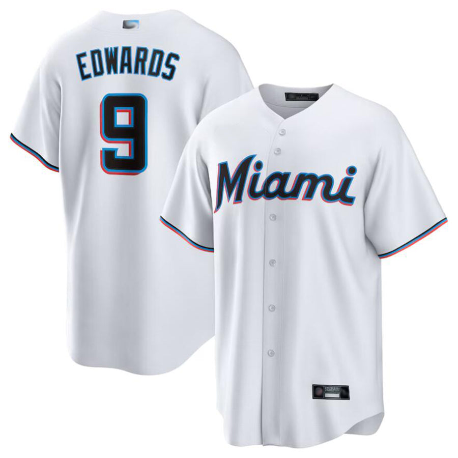 M.Marlins #9 Xavier Edwards Player White Home Replica Baseball Jerseys