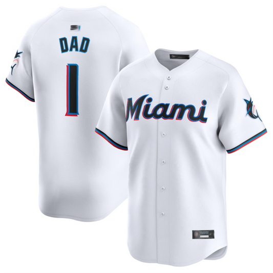 M.Marlins White #1 Dad Player Home Limited Baseball Jerseys