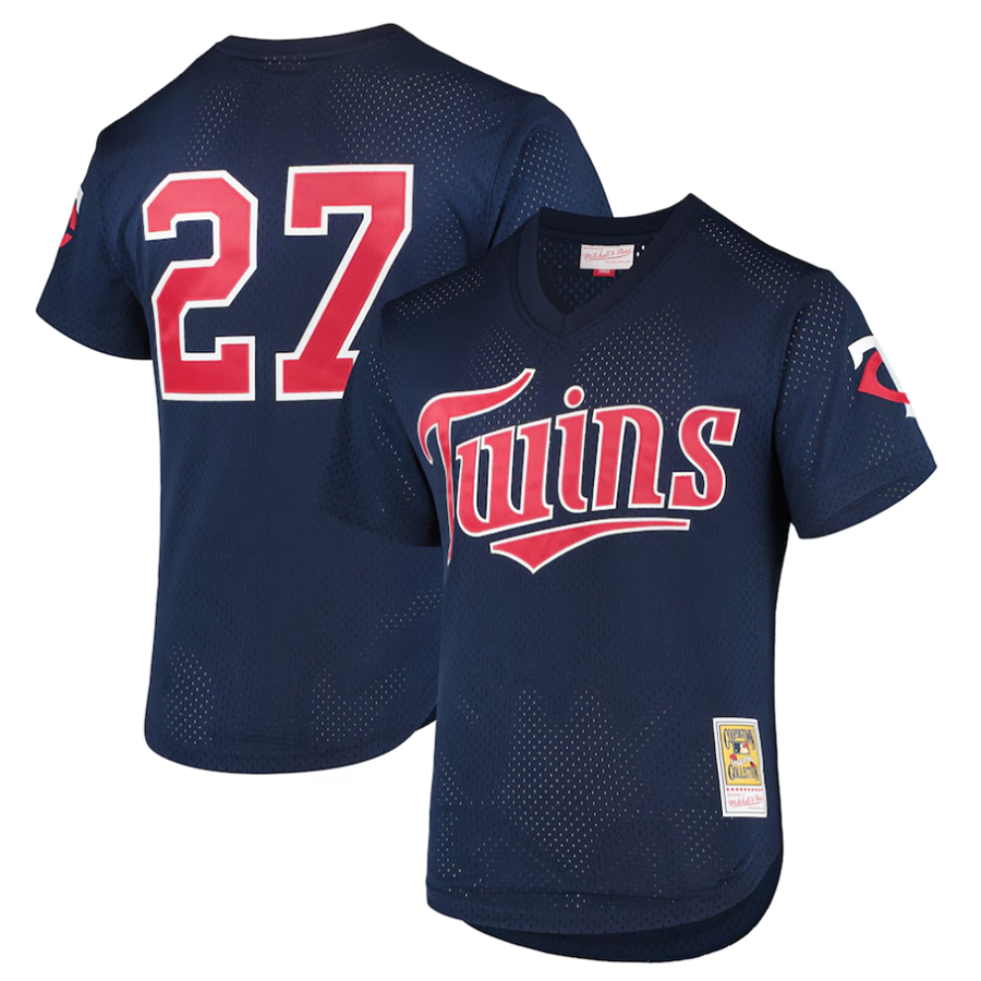 M.Twins #27 David Ortiz Player Navy 2002 Cooperstown Collection Mesh Batting Practice Baseball Jerseys