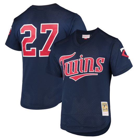 M.Twins #27 David Ortiz Player Navy 2002 Cooperstown Collection Mesh Batting Practice Baseball Jerseys