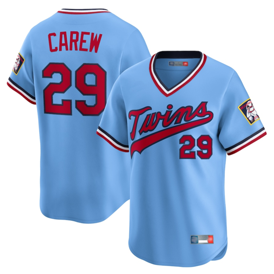 M.Twins #29 Rod Carew Player Light Blue Throwback Limited Baseball Jerseys