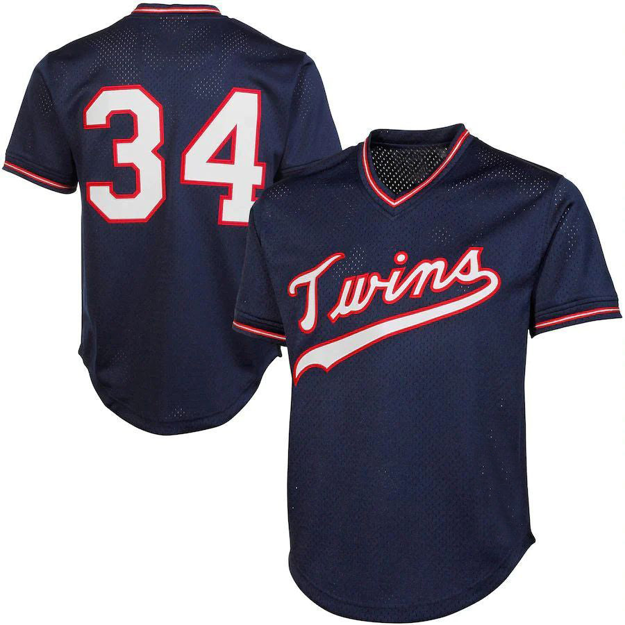 M.Twins #34 Kirby Puckett Player Mitchell & Ness Navy 1985 Cooperstown Collection Mesh Batting Practice Baseball Jerseys