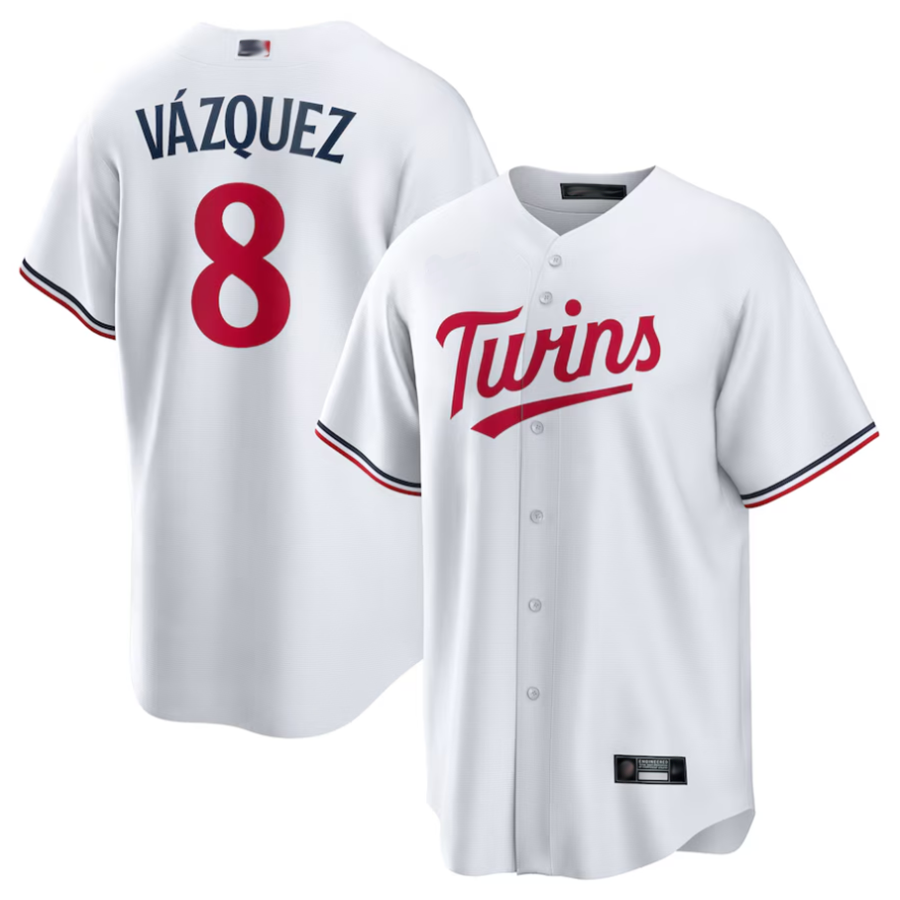 M.Twins #8 Christian Vazquez Player White Home Replica Baseball Jerseys