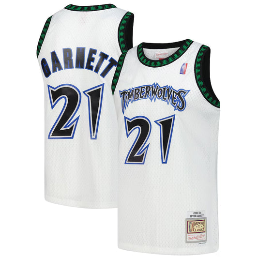 MN.Timberwolves #21 Kevin Garnett Player Mitchell & Ness White Classics Swingman Basketball Jerseys