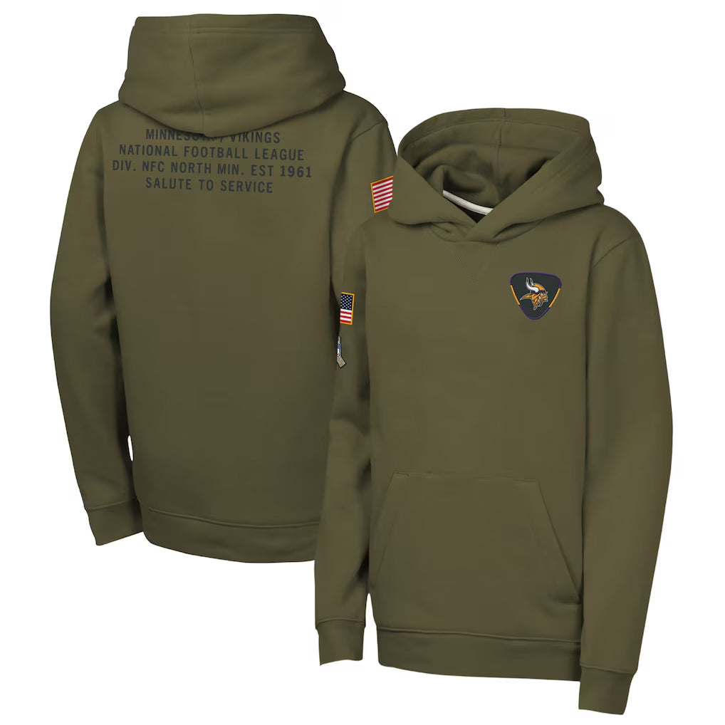 MN.Vikings Player Olive Salute to Service Club Fleece Hoodie Football Jerseys