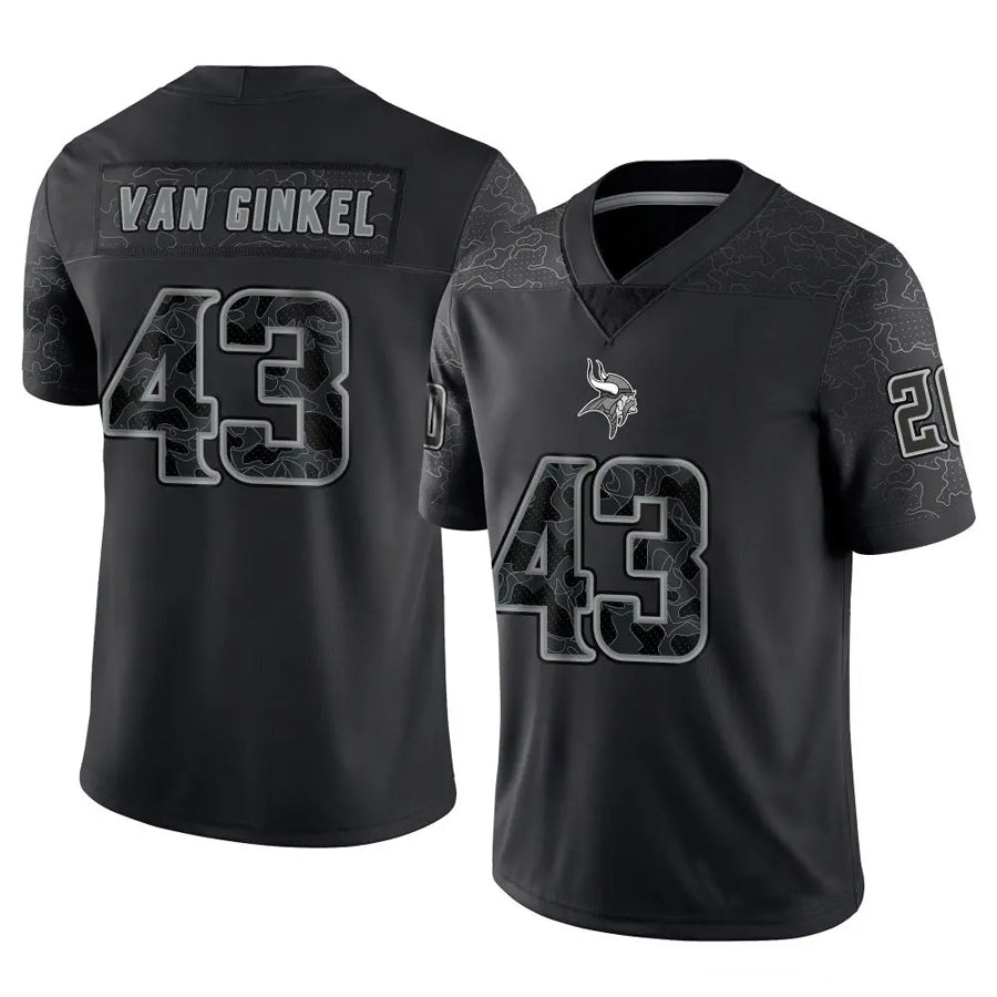 MN.Vikings #43 Andrew Van Ginkel Player Black REFLECTIVE Limited Football Jerseys