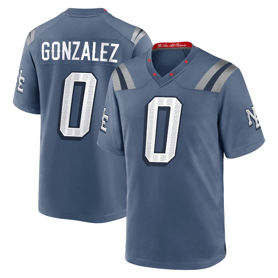 NE.Patriots #0 Christian Gonzalez Player Storm Blue Rivalries Collection Game Foothball Jerseys