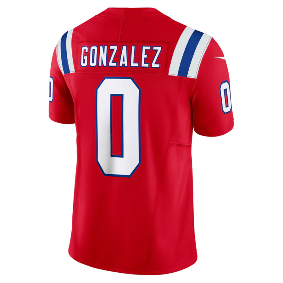 NE.Patriots #0 Christian Gonzalez Player Vapor F.U.S.E. Limited Red Game Foothball Jerseys
