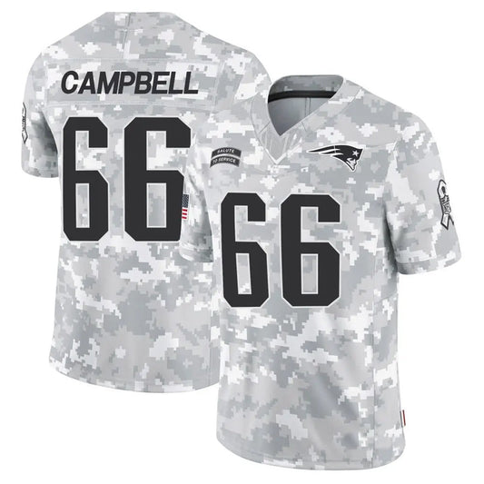 NE.Patriots #66 Will Campbell Player Arctic Camo Salute to Service Limited Foothball Jerseys