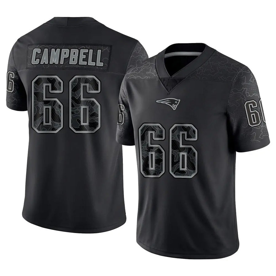 NE.Patriots #66 Will Campbell Player Black Reflective Limited Foothball Jerseys