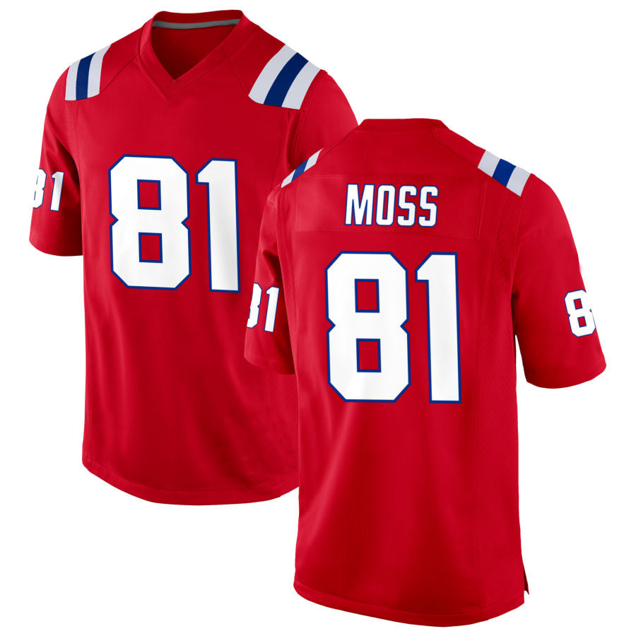 NE.Patriots #81 Randy Moss Player Red Home Game Football Jerseys