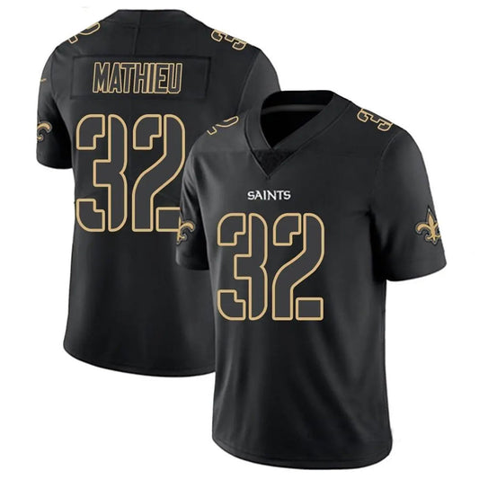 NO.Saints #32 Tyrann Mathieu Player Limited Black Impact Football Jerseys