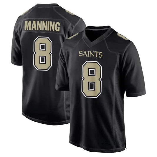 NO.Saints #8 Archie Manning Player Carbon Black Fashion Game Football Jerseys