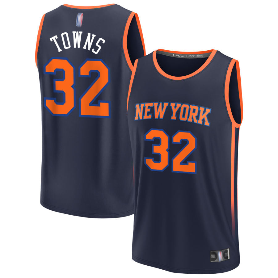 NY.Knicks #32 Towns Karl-Anthony Player Fanatics Navy Fast Break Replica Statement Edition Basketball Jerseys