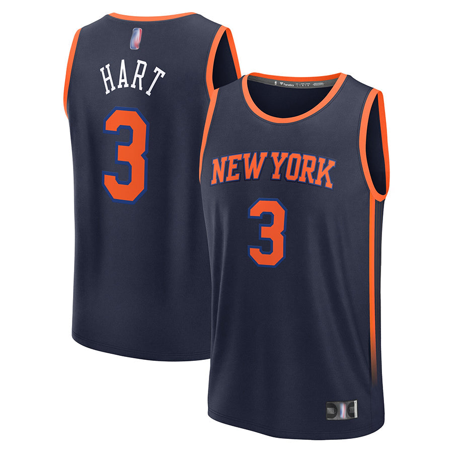 NY.Knicks #3 Josh Hart Player Fanatics Fast Break Replica Navy Statement Edition Basketball Jerseys