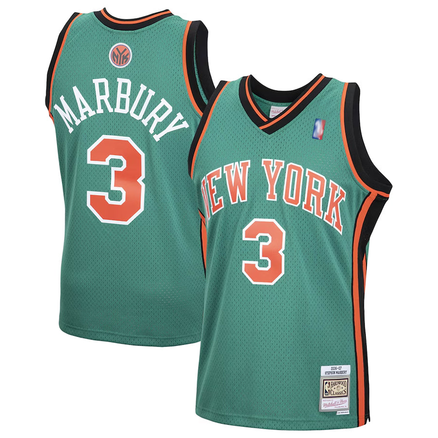 NY.Knicks #3 Stephon Marbury Player Mitchell & Ness Green Classics Swingman Basketball Jerseys
