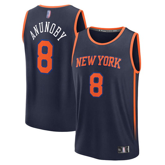 NY.Knicks #8 OG Anunoby Player Fanatics Navy Fast Break Statement Edition Basketball Jerseys