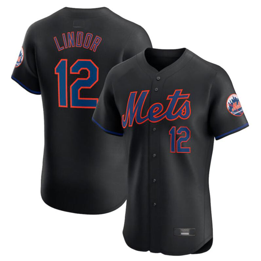 NY.Mets #12 Francisco Lindor Black Elite Player Stitched Baseball Jerseys
