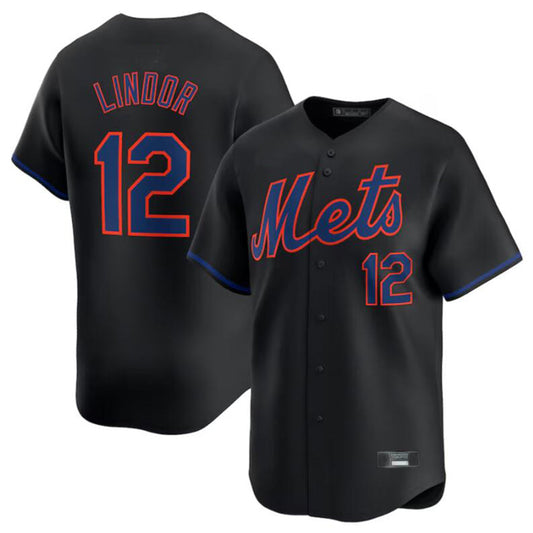NY.Mets #12 Francisco Lindor Black Limited Player Stitches Baseball Jerseys