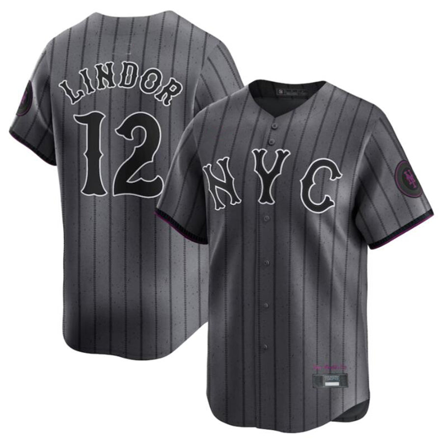 NY.Mets #12 Francisco Lindor Graphite City Connect Limited Player Stitches Baseball Jerseys