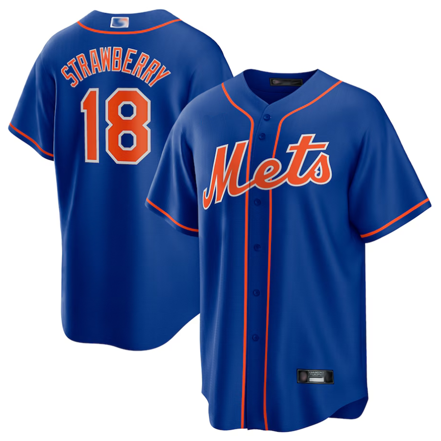 NY.Mets #18 Darryl Strawberry Player Royal Replica Baseball Jerseys