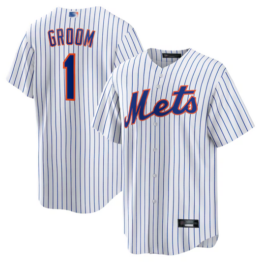 NY.Mets #1 Groom Player White Home Replica Baseball Jerseys