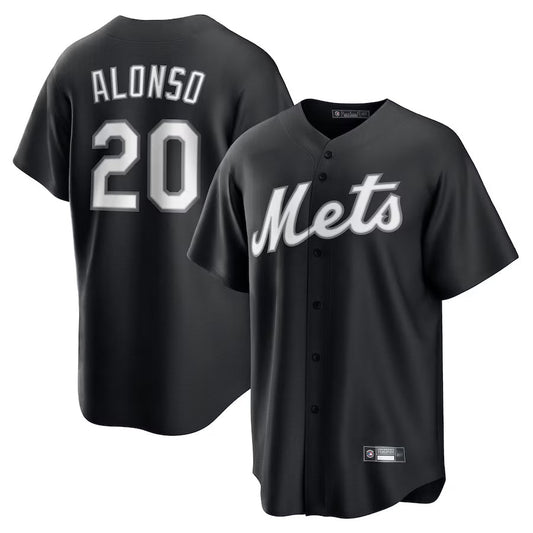 NY.Mets #20 Pete Alonso Player Black Lights Out Replica Baseball Jerseys