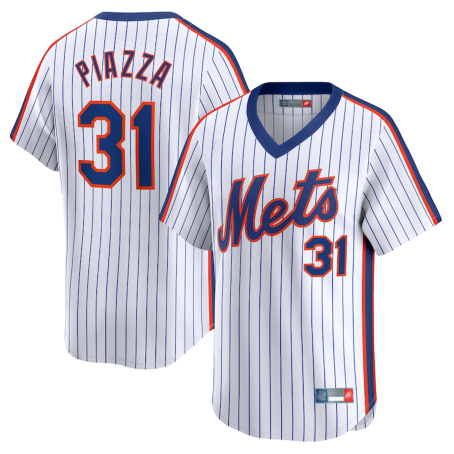 NY.Mets #31 Mike Piazza Playre White Throwback Cooperstown Limited Baseball Jerseys